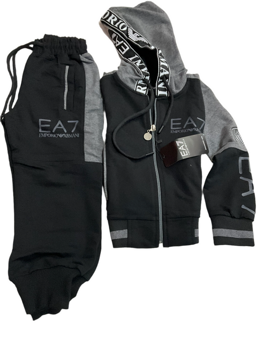 A set of kiddie EA7 tracksuit